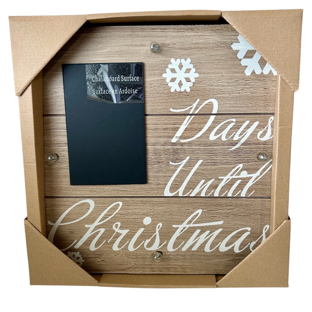 Countdown to Christmas Sign Wood Chalkboard Snowflake Lights Brown White NEW